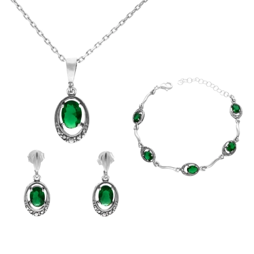 Komplet ze szmaragdowymi cyrkoniami srebro