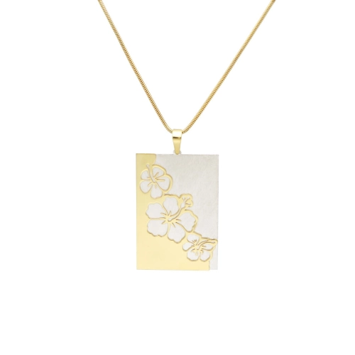 Wisior prostokąt z kwiatami srebro rodowane pozłacane