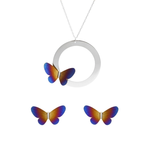 Komplet motyle tytan ombre srebro