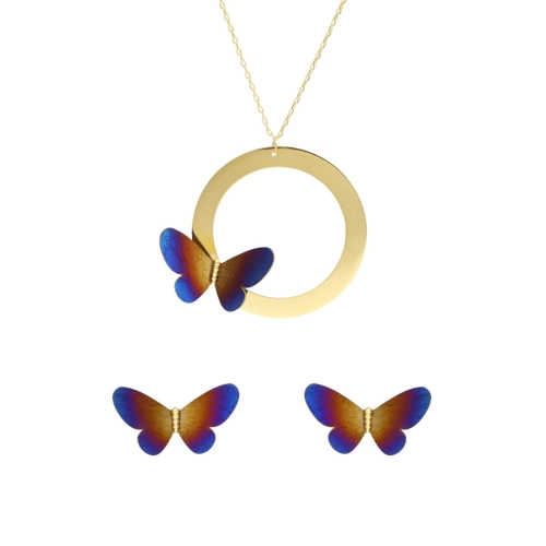 Komplet motyle tytan ombre srebro pozłacane