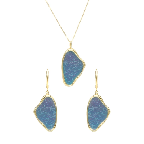 Komplet turkusowy tytan srebro pozłacane