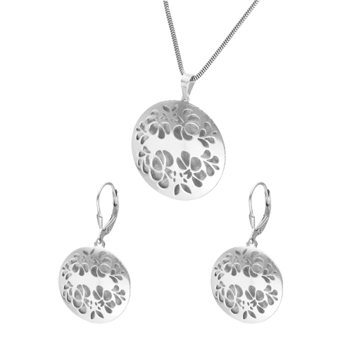 Komplet okrągły kwiaty srebro rodowane