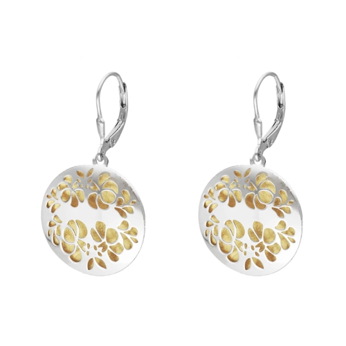 Kolczyki okrągłe kwiaty srebro pozłacane rodowane