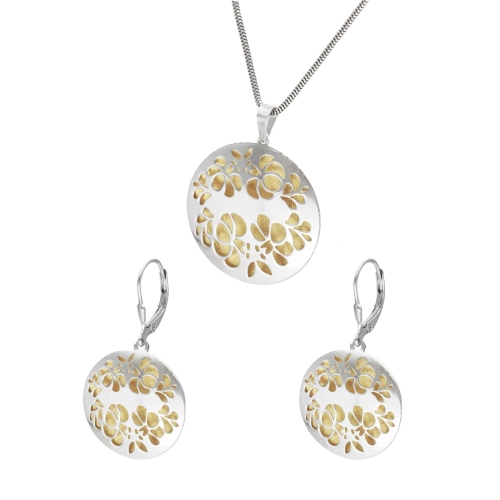 Komplet okrągły kwiaty srebro pozłacane rodowane