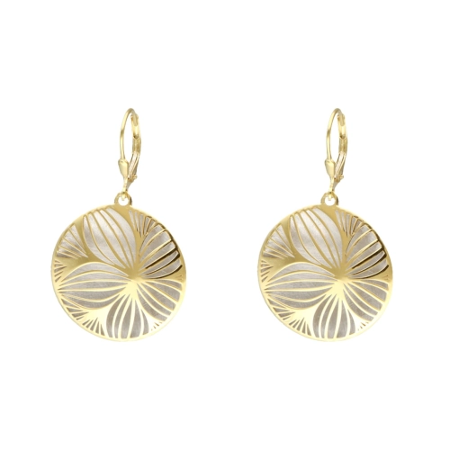 Kolczyki okrągłe z kwiatem srebro rodowane pozłacane