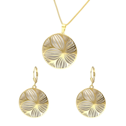 Komplet okrągły z kwiatem srebro rodowane pozłacane