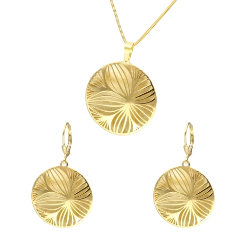 Komplet okrągły z kwiatem srebro pozłacane