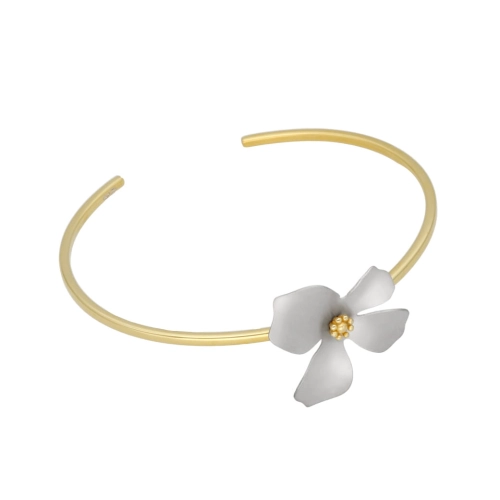 Sztywna bransoletka kwiat tytan srebro pozłacane