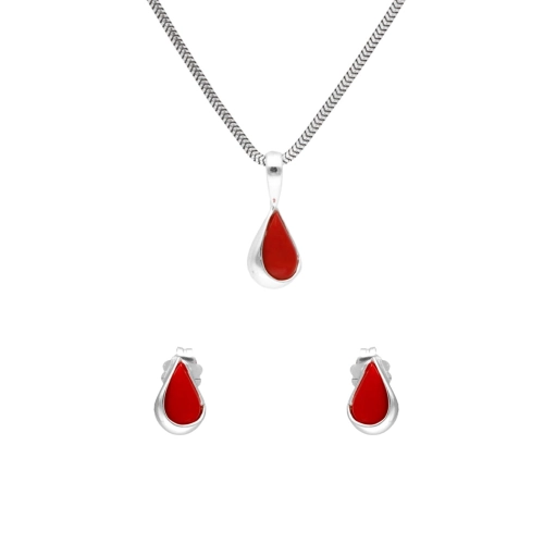 Komplet łezki z koralem srebro