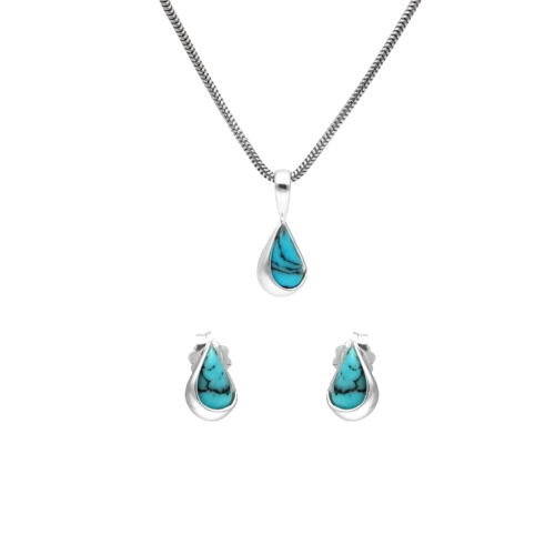 Komplet łezki z turkusem srebro