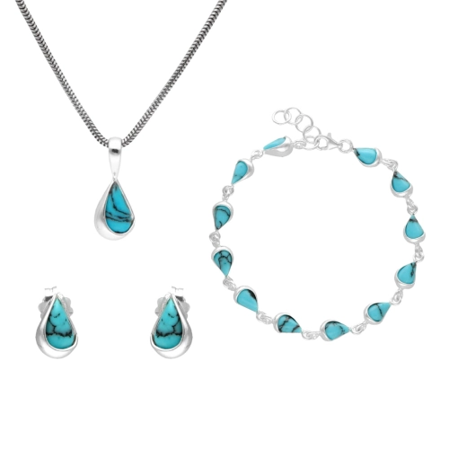 Komplet łezki z turkusem srebro