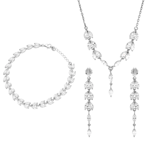 Efektowny komplet z białymi cyrkoniami srebro