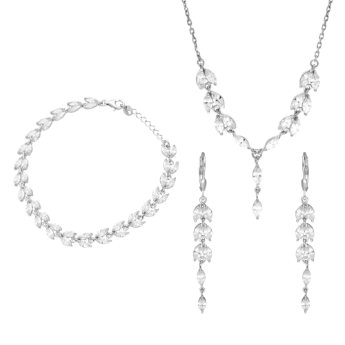Efektowny komplet z białymi cyrkoniami srebro