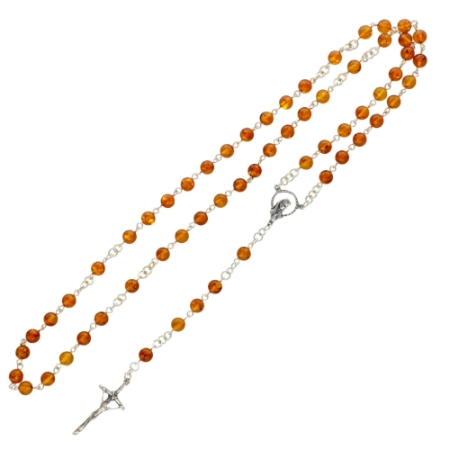 Różaniec srebrny z bursztynem