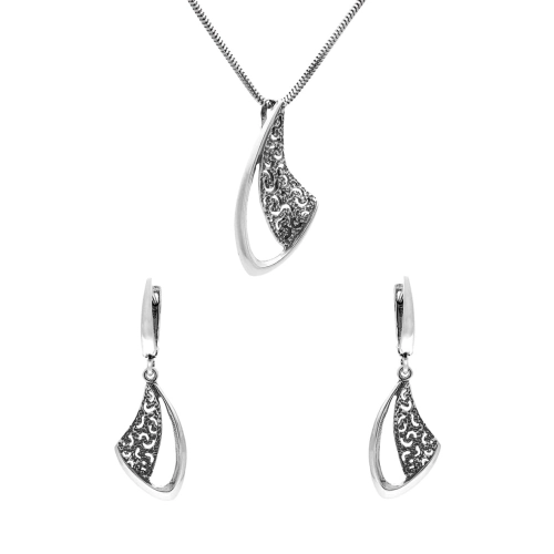 Komplet łezki srebro oksydowane