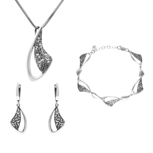 Komplet łezka srebro oksydowane