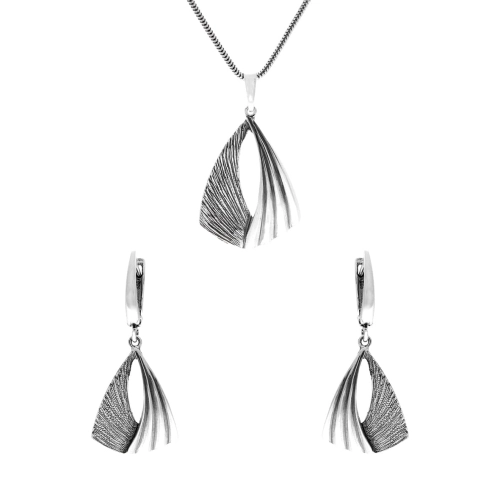 Komplet trójkąty srebro oksydowane