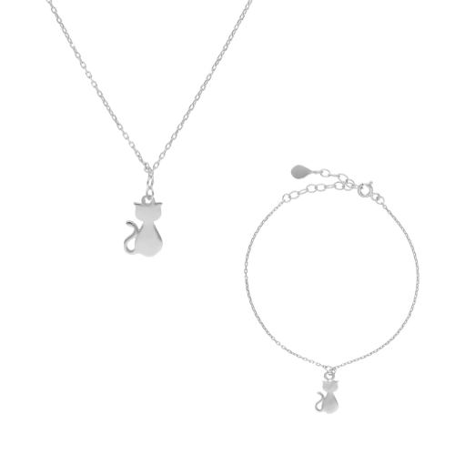 Komplet kotek srebro rodowane