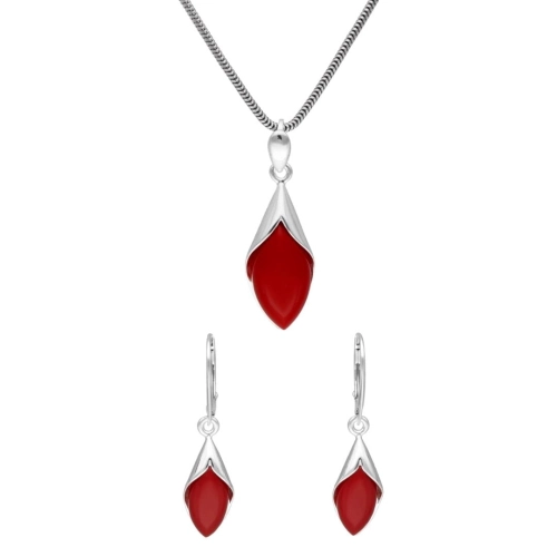 Komplet romb z koralem srebro