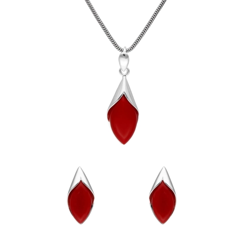 Komplet romb z koralem srebro