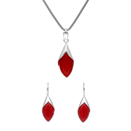 Komplet romb z koralem srebro