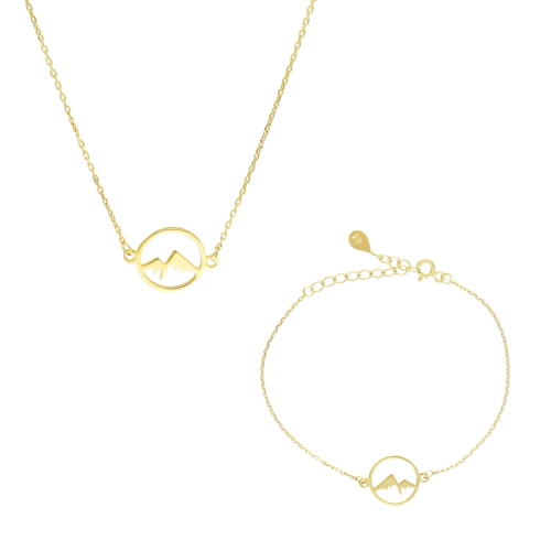 Komplet z motywem gór srebro pozłacane