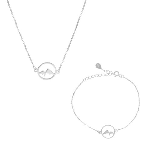 Komplet z motywem gór srebro rodowane