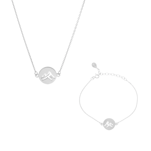 Komplet z motywem gór srebro rodowane