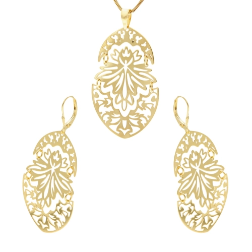 Komplet srebrny ażurowy boho pozłacany