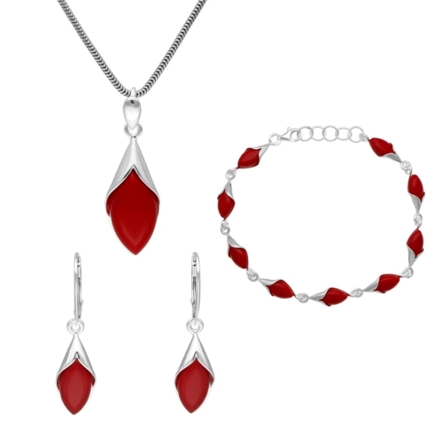 Komplet romby z koralem srebro