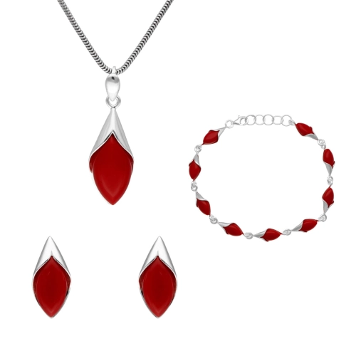 Komplet romby z koralem srebro