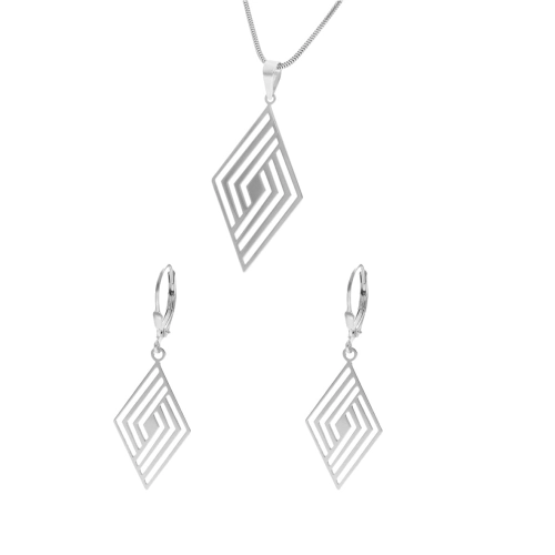 Komplet srebrny ażurowe romby