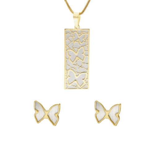 Komplet motylki satynowane srebro pozłacane