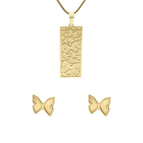 Komplet motylki satynowane srebro pozłacane