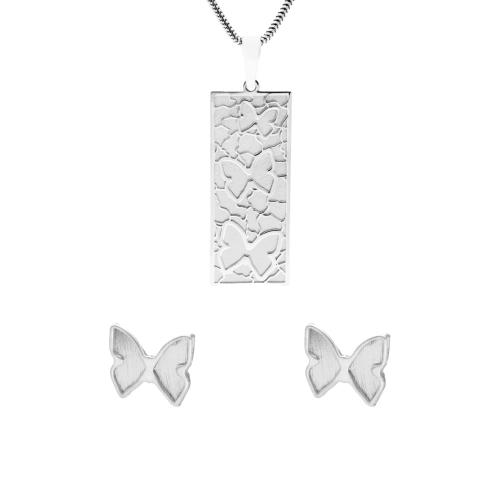 Komplet motylki satynowane srebro