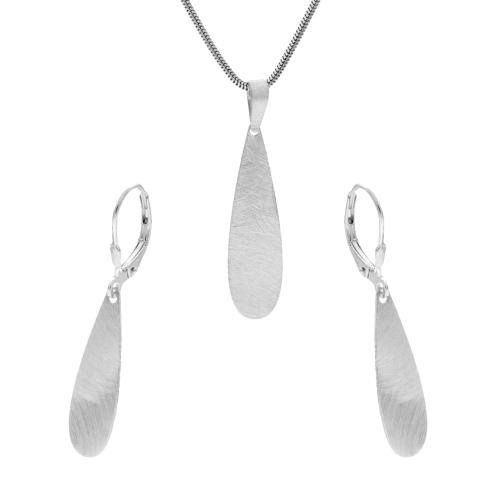 Komplet srebrny łezki satynowane