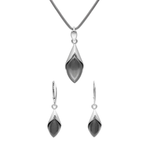 Komplet romb z hematytem srebro