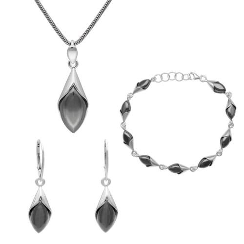 Komplet romby z hematytem srebro