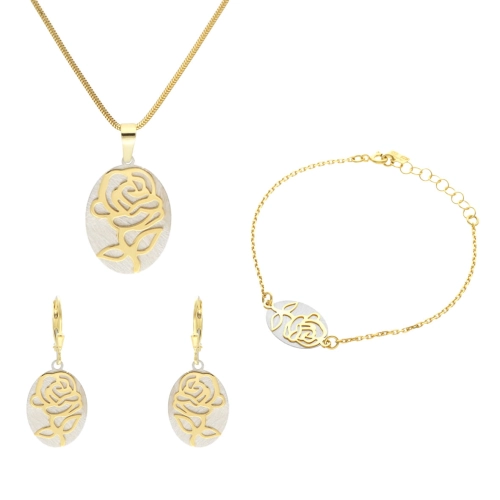 Komplet złota róża srebro rodowane