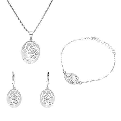 Komplet owalny róża srebro rodowane