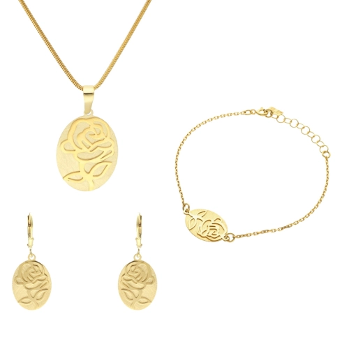 Komplet owalny róża srebro pozłacane