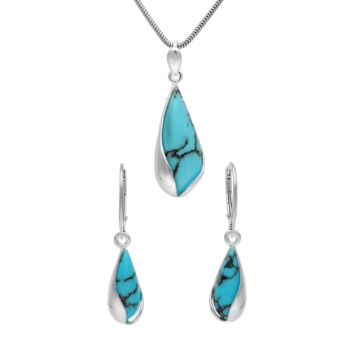 Komplet łezki z turkusem srebro