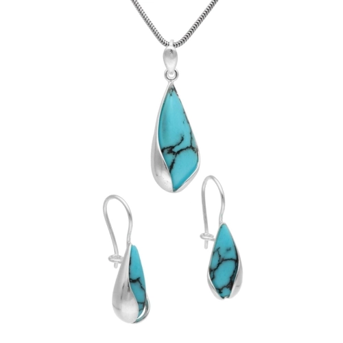 Komplet łezki z turkusem srebro