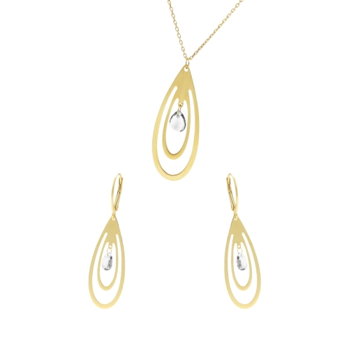 Komplet srebrny łezki z cyrkonią pozłacany