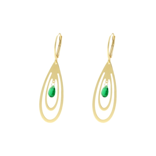 Kolczyki srebrne z zieloną cyrkonią łezki pozłacane