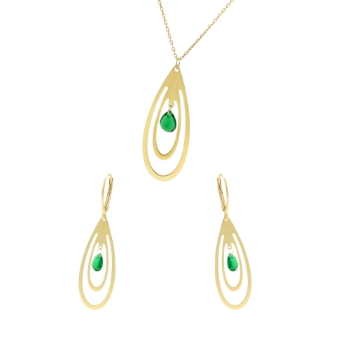 Komplet srebrny łezki z zielonymi cyrkoniami łezki