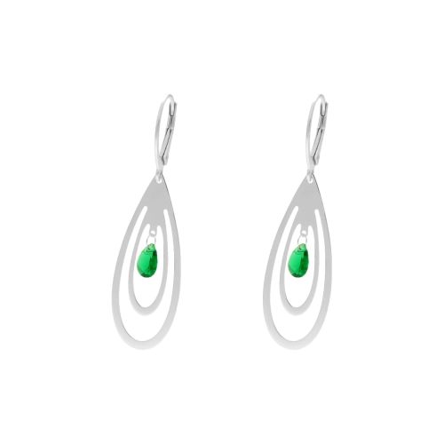 Kolczyki srebrne z zieloną cyrkonią łezki