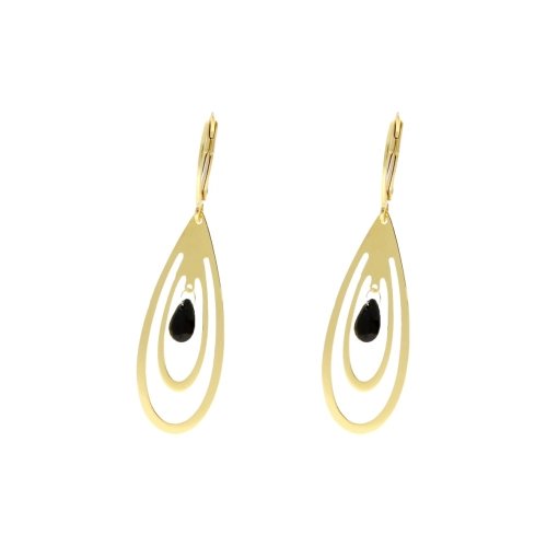 Kolczyki srebrne z czarną cyrkonią łezki pozłacane