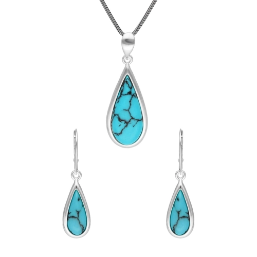 Komplet łezki z turkusem srebro