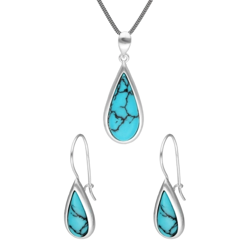 Komplet łezki z turkusem srebro